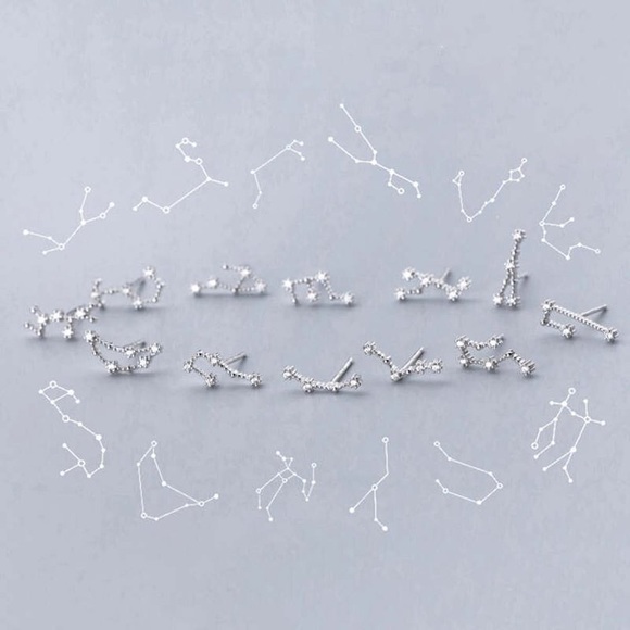 Sagittarius Constellation Star Galaxy Space Astrology Zodiac Sign Silver Earring - Picture 3 of 9